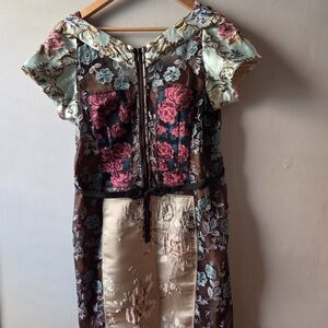 Byron Lars Floral Embroidered Midi Dress - Brown, Pink, Cream